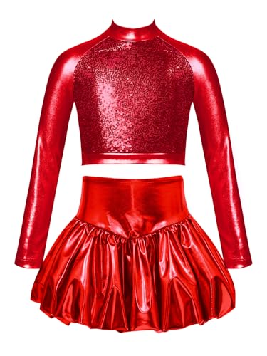 Ensemble costume paillette fille rouge pour danse moderne jazz 9-10 ans