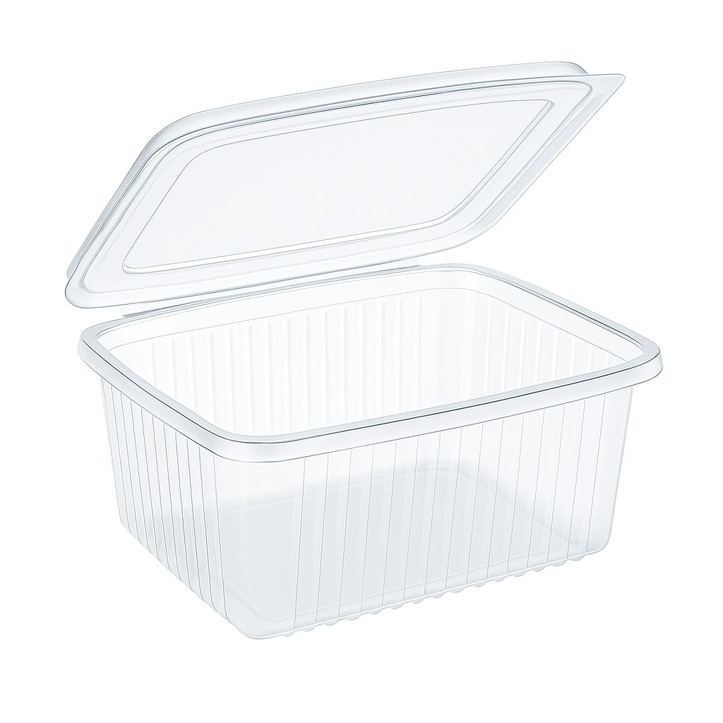 Commerline Recipientes de plástico con tapa, 1000 ml, 500 unidades, cuencos plegables | Caja de plástico transparente de polipropileno desechable con tapa, bandeja de plástico, caja rectangular para comida