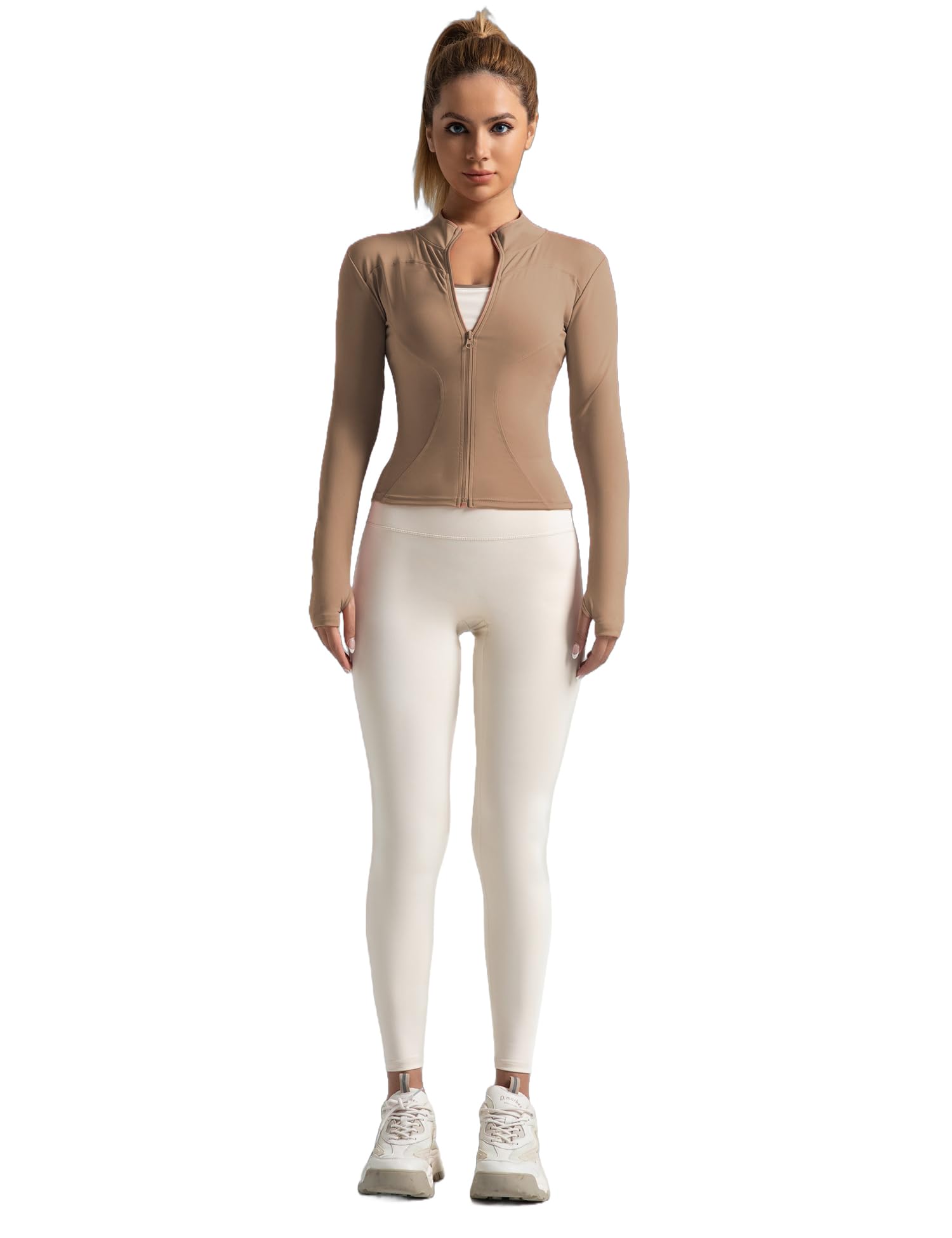 Veste de Sport Femme Léger Veste de Course et Fitness Respirante Avec Trou Pour Le Pouce Haut Zippé pour Yoga, Course à Pied et Gym
