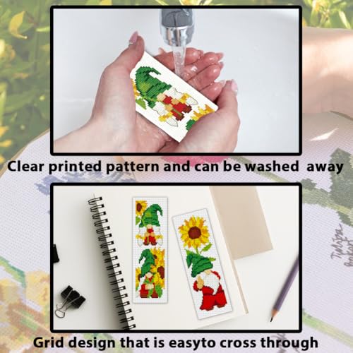 Image of ACRNIGHEET 6PCS Cross Stitch Bookmark Kit for Beginner Gnome Stamped Cross Stitch Kits Needlepoint Kit for Adults DIY Tassel Embroidery Bookmark Kits with Instructions Craft Gift 8.5 inchx3 inch 11CT