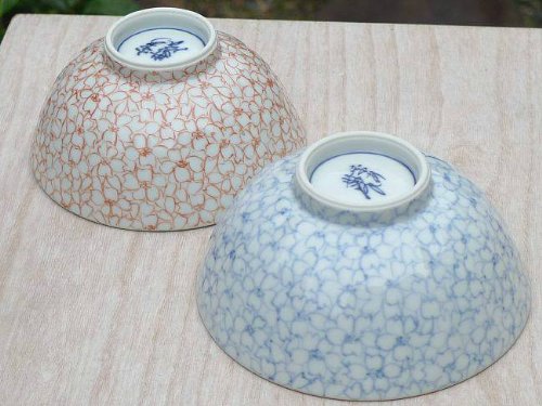 夫婦茶碗 ご飯茶碗 ごはん茶碗 京焼・清水焼 紫峰 夫婦ご飯茶碗 染赤桜詰夫婦茶碗 紫峰 - 京焼清水焼 松韻堂