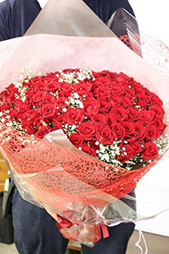 PURIZA バラ 花束 生花 赤 本数選べる 赤いバラ プロポーズ 誕生日 記念日 お祝い (100本 かすみ草あり)