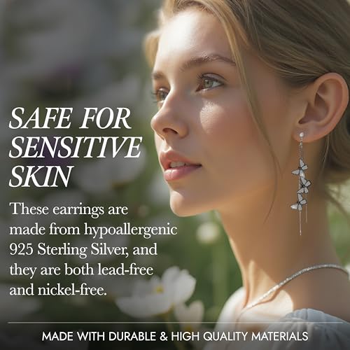 Kruckel Butterfly Long Drop Dangling Earrings -Sparkly Bright Arc-Shaped, Spring-Inspired Dangle Women Jewelry, Flying Silver, Easy - Wear Fashion Design Accesory Packed with Durable Jewelry Box4