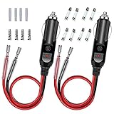GTIWUNG 2個 車のシガーライター 12V/24V車用 シガーソケット延長ケーブル シガーライタ延長コード シガレットライターケーブル 電源プラグアダプタ 16AWG純銅線コア LED指示ライト付き 絶縁性よく＆耐熱&腐蝕耐え 安全安心使用 インフレータブルポンプ/掃除機/冷蔵庫適用 8つのガラス管ヒューズが付属