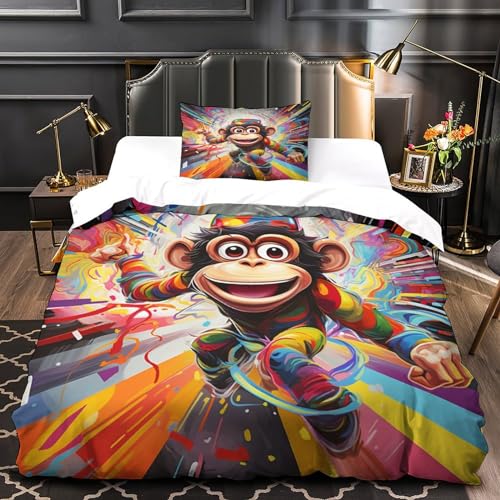 Housse de couette singe lit simple parure de lit microfibre douce anti-plis ado - 6