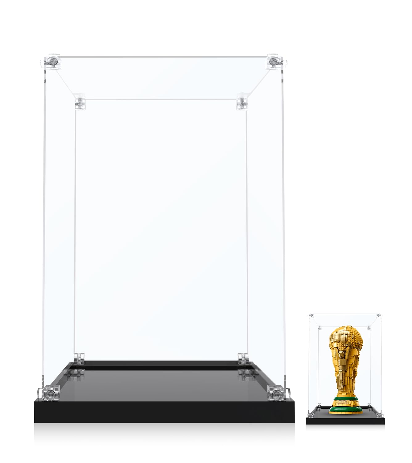 Acryl Vitrine Kompatibel mit Lego Editions Sports Offizieller Pokal der FIFA Fußball 43020 Display Case, Staubgeschützte Aufbewahrung und Organisation Vitrine, 25x22x38 cm (Nur Schaukasten)