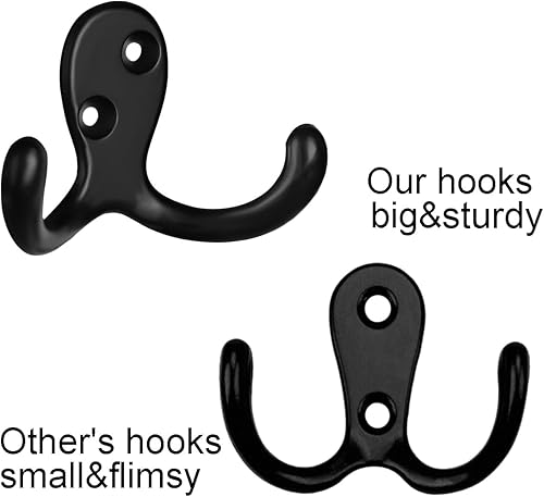 Miniatura 3 de IBosins Paquete de 28 ganchos resistentes de doble punta para colgar en la pared con 56 tornillos, ganchos dobles retro para abrigo, bufanda, bolsa,