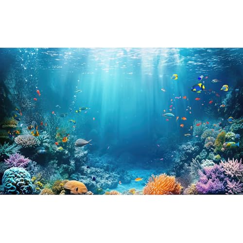Image of Under The Sea Aquarium Background Tropical Coral Reef with Fishes Corals Terrarium Backdrop Gorgeous Tropical Garden Underwater Seascape Fish Tank Backdrop Deep Ocean Marine Backgrounds 48x20in