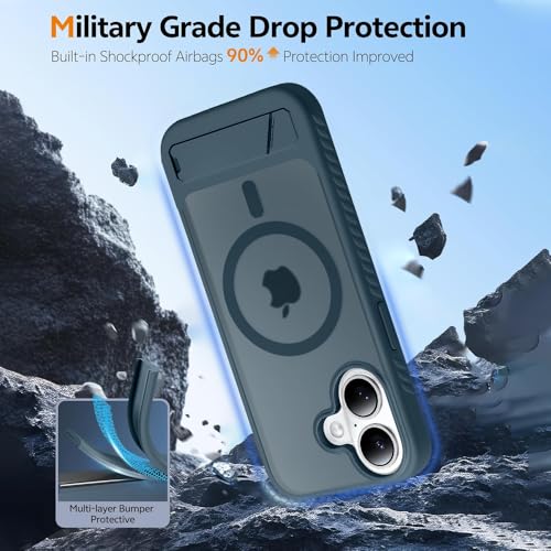 Image of KARWAN️Ultra Hybrid Matte Back Cover Case Compatible with Stand Magnetic for iPhone 16 | Mag-Safe Wireless Charging | Camera Bump Protection -(Blue)