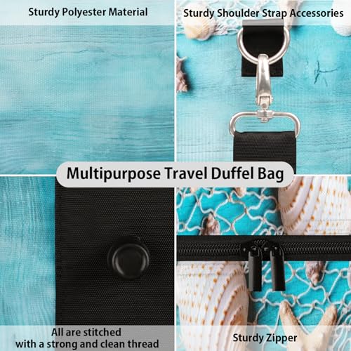 Travel Duffle Bag Starfish Wood Blue Texture Sports Gym Bags for Women Men Weekender Overnight Bags Waterproof Carry On Tote Bag Workout Bag for Dance Swimming Yoga Hospital3