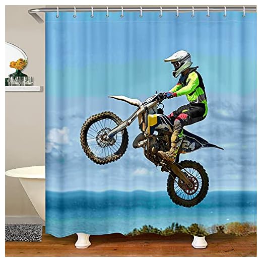 Extrem sport duschdraperi för motocross ryttare badrumsställningar hav badkar dekorativa barn cool bad gardin pojkar flickor tonåringar blått badrum duschdraperi set 183 x 183 cm