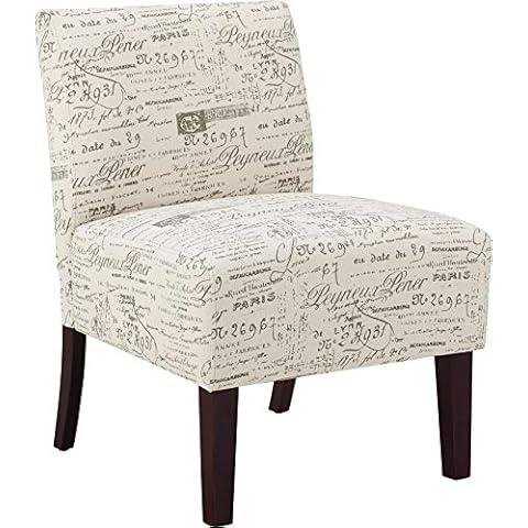 DoubleWin Modern Fabric Armless Accent Chair Upholstered Slipper Chair for Living Room Bedroom-White, English Print Cover