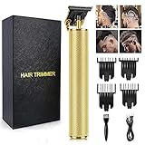 Professional Hair Trimmer,2021 Upgraded Zero Gapped Hair Trimmers T Blade Trimmers Haircut,Cordless Rechargeable 0mm Baldheaded Zero Gapped Beard Trimmer Hair Clipper for Men (Gold)