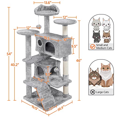 Árbol para gato de 54 pulgadas con base estable y casas acolchonadas miniatura 3