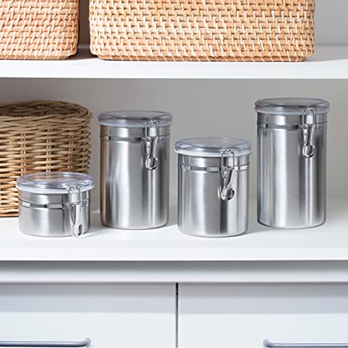 image for OGGI Set of 4 Stainless Steel Kitchen Canisters - Airtight Clamp Lid, 