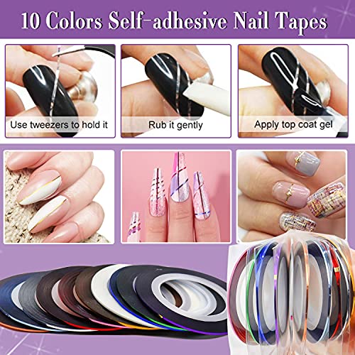 JOYJULY Nail Art Brushes, Nail Art Kit for Beginners with Nail Dotting Tools Butterfly Nail Art Stickers Nail Art Foil Rhinestone Nail Art Striping Tapes Nail Design Kit - Thumbnail 6