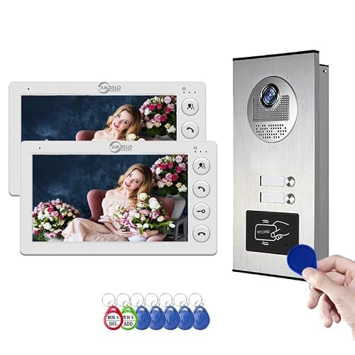 ANJIELO SMART Domofon wideo, wideodomofon, monitor 17.8 cm, przewodowy zestaw wideodomofonu, wewnętrzny zewnętrzny dzwonek wideo, odblokowanie pilotów identyfikacyjnych, 1 dzwonek do drzwi + 2