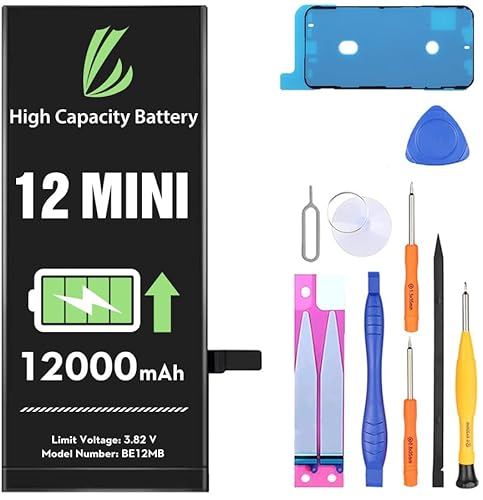 LL TRADER Battery for iPhone 12 Mini 12000 mAh High Capacity Replacement Battery for iPhone 12 Mini, (A2176、A2398、A2400、A2399) with Full Set Repair Tool Kit 2025 New Model