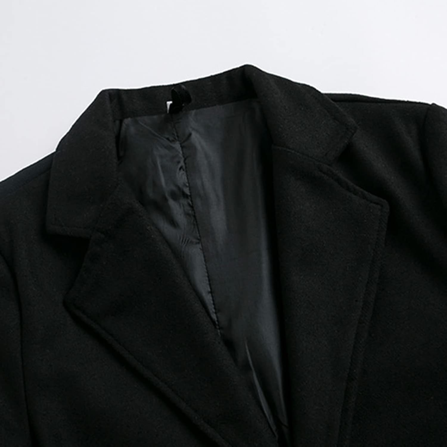 Close-up of a Black Men's Pea Coat Lapel and Collar