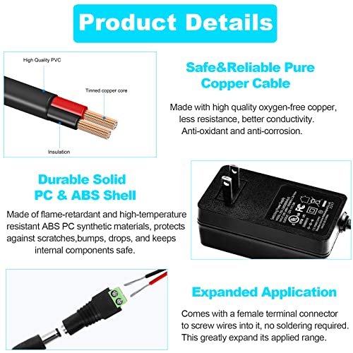 Meiyue 12V 5A Power Supply Adapter, UL Listed 12 Volt 5 Amp 60W DC Power Adapter Supply 100V-240V AC/DC Adapter Transformer with 5.5 * 2.1mm DC Connector for LED Strip Light Camera Speaker CCTV4