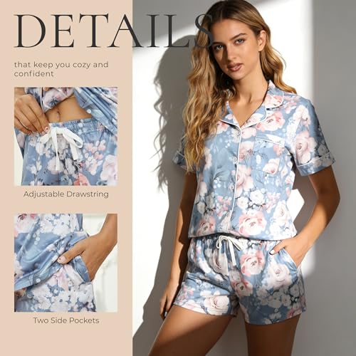 Image of LYCY Womens Pajamas Set Floral Print, Soft Pajamas for Women Shorts Set, Summer Button Down 2 piece Women Pjs