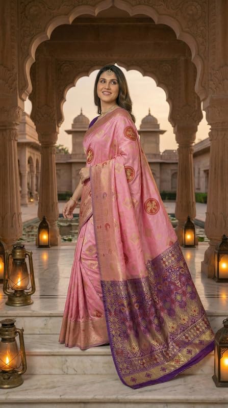 Image of C J Enterprise Women's Pure Soft Silk Saree With Blouse Piece For Wedding (Diamond-Patola)