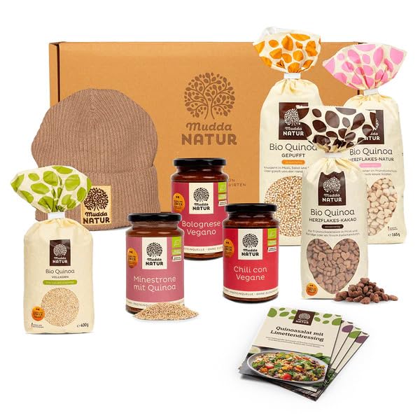 Mudda Natur Bio Quinoa Geschenkset Behütet von Herzen (Sand) | Bio Geschenkset mit ausgewählten Quinoa Spezialitäten, glutenfrei, vegan und liebevoll zusammengestellt