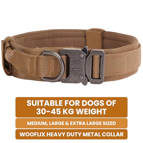 Image of Wooflix Metal Dog Collar for Training and Walks | Nylon Collar with Tactical Metal Buckle and D-Ring for Medium and Large Dogs | Dog Collar for Heavy Breed Dogs