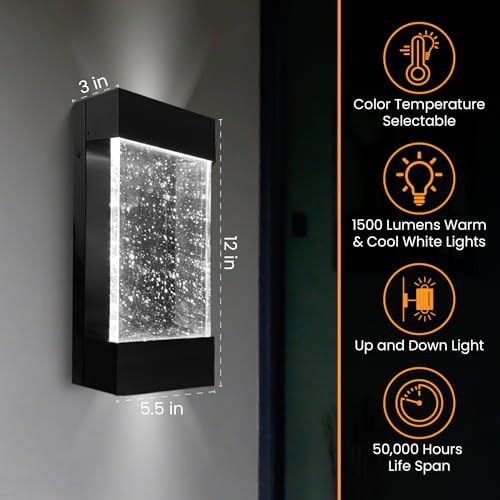 Ciata Bubble Glass Boho Wall Scone LED Lighting with Up and Downlights, Modern Designer Home Decor, CCT Select Color, Indoor and Outdoor, Wet Rated, 12 Inch