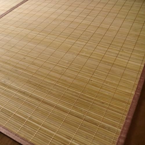 竹ラグ 174×261 3畳 カーペット 涼感 ひんやり ライトブラウン色 天然竹6o幅 銅箔色 縁 冷感 折りたたみ 夏用 暑さ対策