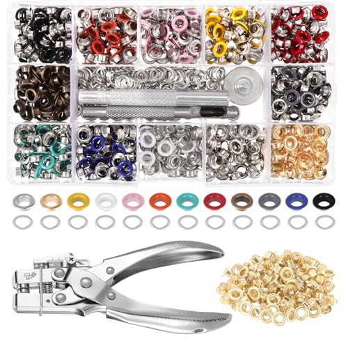 Gueenky Remachadora de Ojales con 700 Ojales Colores(Ø 5 mm), Maquina Ojales Metalicos Manuales Alicates de Perforadora de Ojales para Lonas Tela Ropa Yelas Cuero Gueenky Remachadora de Ojales con 700 Ojales Colores(Ø 5 mm), Maquina Ojales Metalicos Manuales Alicates de Perforadora de Ojales para Lonas Tela Ropa Yelas Cuero