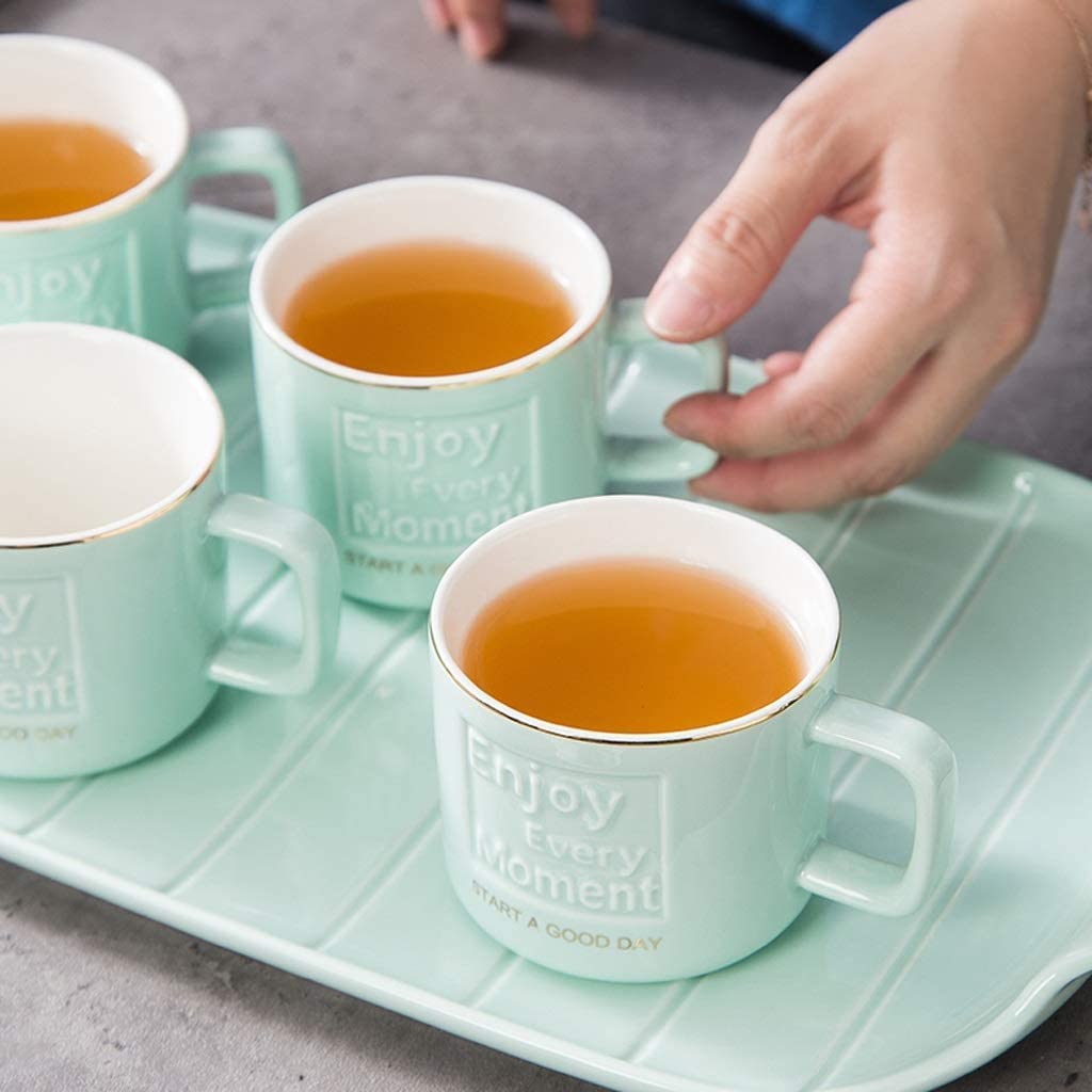 Serwis Do Kawy Na Przyjęcie 6 Sztuk Styl Skandynawski Zestaw Do Herbaty Ceramiczne Naczynia Picia Popołudniowa Herbata Kubek Czajnik Z Zestawem Tacy Filiżanek Popołudniowa(Yellow)