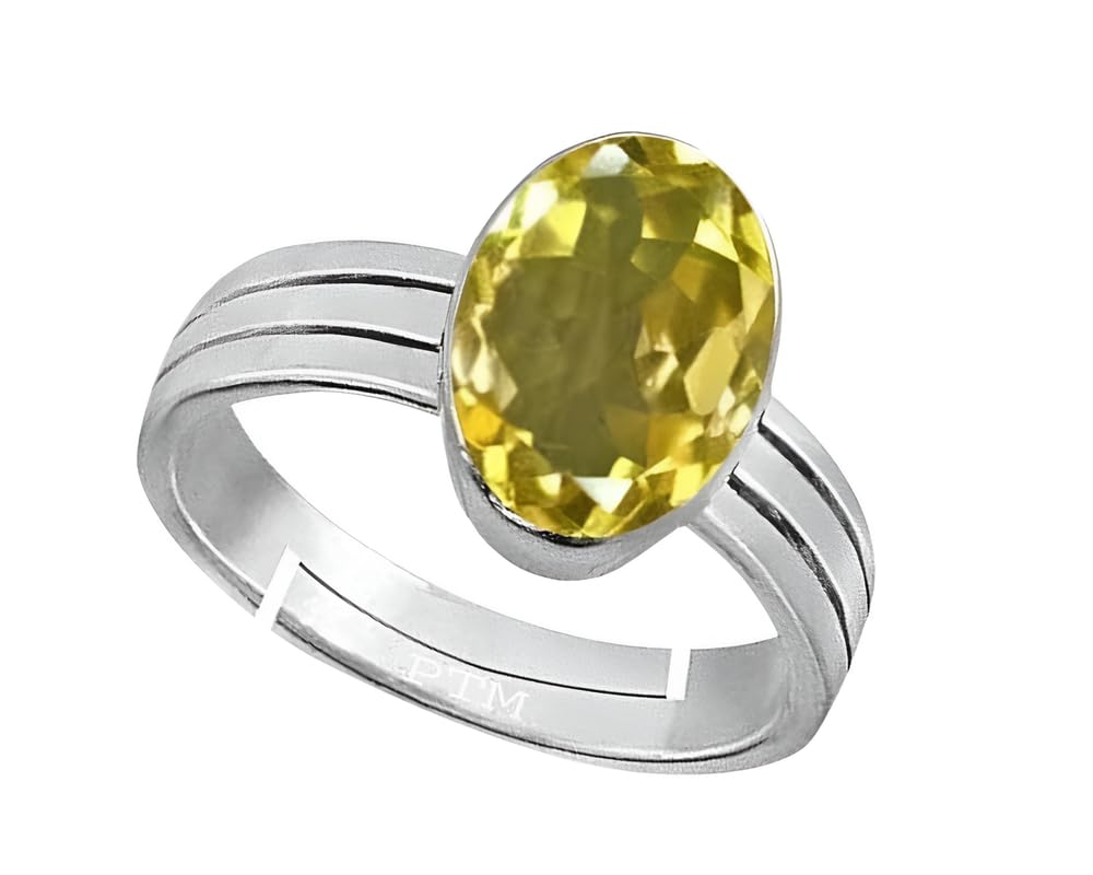 PTM Natural Citrine/Sunehla 3.25 to 10.25 Ratti or 3.00 to 9.50 Carat Astrological Certified Gemstone Pure Sterling Silver/925 bis Hallmark Adjustable Ring for Men Women
