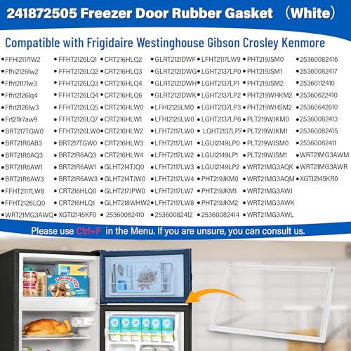 Image of Upgraded 242193205 241872505 Freezer Door Gasket Replacement Compatible with Electrolux Frigidaire CRT216HLW4 FFHI2117LW2, 5304439522 28.4″x20.8″ Refrigerator Gasket Replace 1379481 240390702 Seal
