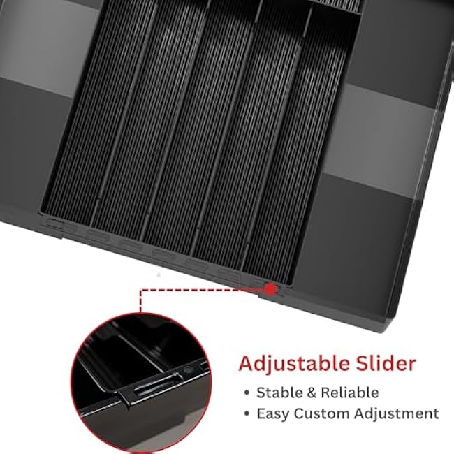 EZ COZY Silverware Organizer, 8 Slots Expandable Kitchen Drawer Organizer, Adjustable Plastic Utensil Tray for Knives, Forks & Spoons, Multipurpose Silverware Holder, BPA-Free, Black