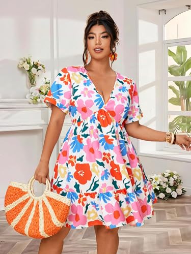 Image of Plus Size Summer Dresses for Women Casual Short Sleeves A Line Midi Dress