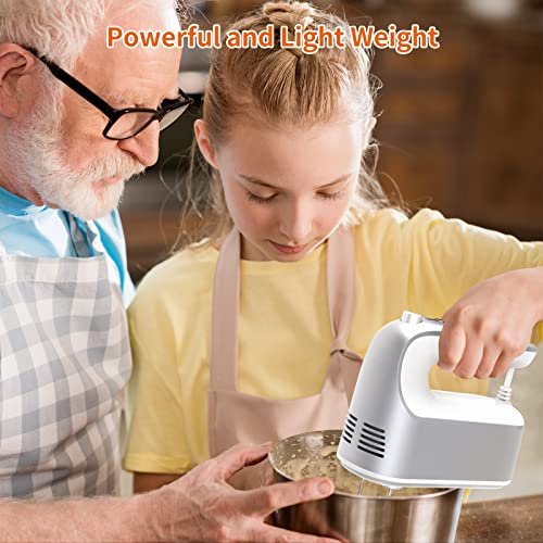 9-Speed-Digital-Hand-Mixer-Electric-400W-Powerful-DC-Motor-Baking-Mixer-Handheld-with-Snap-On-Storage-Case-5-Stainless-Steel-Accessories-Flat-Beaters-Dough-Hooks-Whisk-Silvery-White