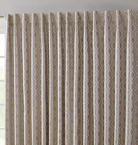 HLC.ME Franklin Moroccan Trellis 100% Complete Full Blackout Thermal Insulated Extra Wide Back Tab Curtain Panel for Sliding Glass Patio Door - Energy Savings & Soundproof (100 x 84 inch Long, Taupe)