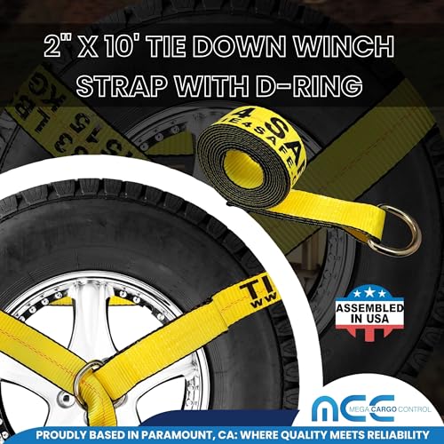 Image of Mega Cargo Control 4 - Pack 2 inch x 10' D-Ring Loop Car Straps (Lasso TIRE Straps Have Heavy-Duty D Ring)