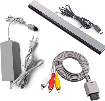 3 Pack Cables Set for Wii, Replacement Wired Motion Sensor Bar, Power Supply Adapter and 3RCA Video Cable Set for Nintendo Wii 3 in 1 Pack