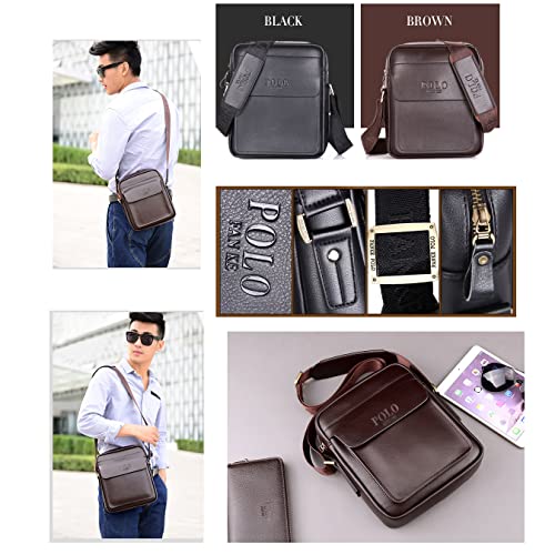 Revahs Men Leather Messenger Bag, Man Shoulder Small Casual Crossbody Bag For Work Business Adjustable Straps (Black-2) #TOP6