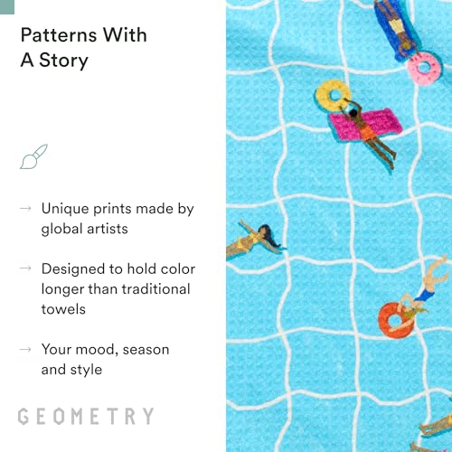 GEOMETRY Tea Towels – Spring & Summer Collection – Quick-Dry, Ultra-Absorbent, Reusable Microfiber Kitchen Towels for Drying & Cleaning - At The Pool - 1 Pack - image 5