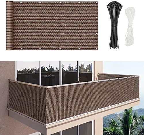 Duerer Balcony Screen Privacy Fence Cover 3' x 16.5' Brown Fence Netting Mesh Shade Cloth Fabric UV Protection for Apartment Balcony Railing Porch Outdoor, Backyard, Patio, Included Cable Ties Rope