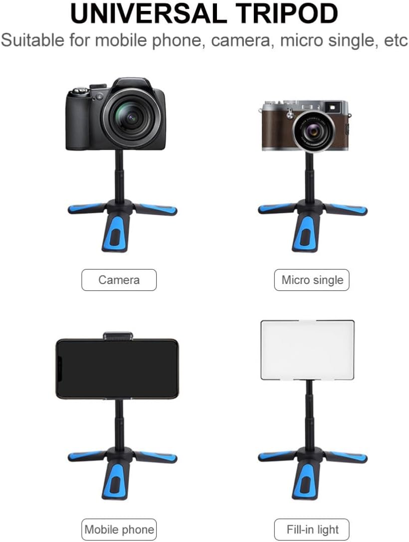 Portable Retractable Mini Phone Tripod Stand with Universal Adjustment, Lightweight Plastic and Alloy Selfie Stick for Live Streaming and Handheld Photos, Blue