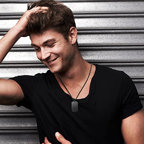 JewelryWe Schmuck Herren Halskette, Militärische Erkennungsmarke Armee Stil Gebürstet Matt Dog Tag Anhänger mit 22 Zoll Weizenkette Kette, Schwarz