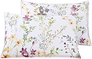 STYHO 100% Egyptian Cotton Floral Printed Pillow Cases 2 Pack Decorative 400 Thread Count Rectangular Standard Size Pillow Cover for Hair and Skin Fade Resistant and Anti Wrinkle(Green,50 x 75cm)