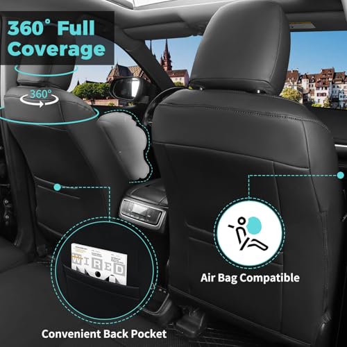 FEINEPRO Highlander Seat Covers for Toyota Highlander 2014 2015 2016 2017 2018 2019 7 Seats Full Set Faux Leather, 3-Row Second Row Captain's Chairs, Car Seat Protectors Accessories - Black by FEINEPRO - Image 5