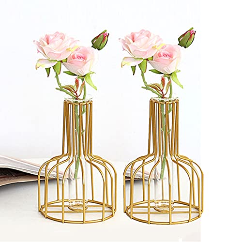 Flower Vases With Iron Art Frame, Metal Flower Vase, Test Tube Vase, Iron Art Flower Vase, Clear Vase Decorative For Living Room Wedding Holiday Party #TOP9