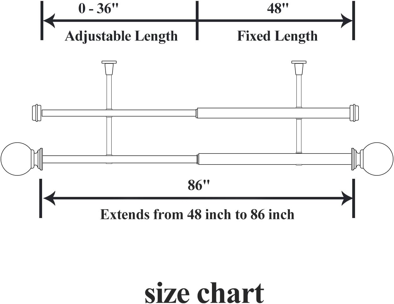 Double Curtain Rods, Window Treatment Telescoping Double Curtain Rod Set, 3/4-Inch Diameter, Adjustable Curtain Rod Adjusts from 48 to 86 Inches, Black