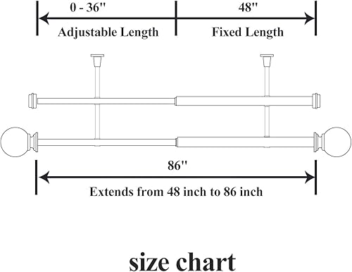 Miniatura 4 de Barras de cortina dobles, juego de barras de cortina telescópicas para tratamiento de ventanas, 34 pulgadas de diámetro, barra de cortina ajustable